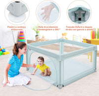 Box per Bambini, Centro Attivit¨¤ Portatile con Cancelli di Sicurezza con Ventose Antiscivolo, Pareti a Rete Traspirante e 2 Anelli per Bambini, con 50 Palline (Azzurro chiaro)