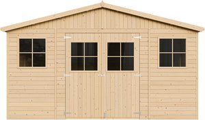 Casa da giardino in legno naturale Timbela M330+M330G CON PAVIMENTO IMPREGNATO H246x418x420 cm/16 m?²-