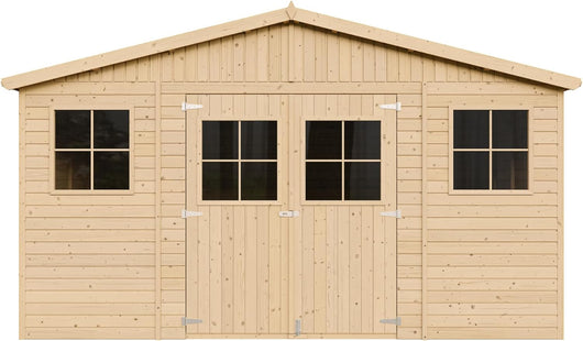 Casa da giardino in legno naturale Timbela M330+M330G CON PAVIMENTO IMPREGNATO H246x418x420 cm/16 m?²-