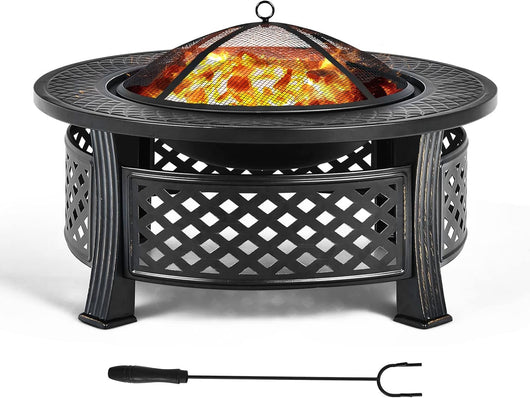 Braciere da Giardino, 3 in 1 Braciere da Esterno con Copertura Protettiva, Copertura Antipioggia e Attizzatoio, Diametro: 50 cm, per Campeggio, Cortile, Patio