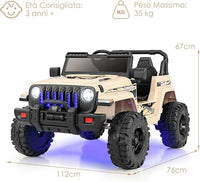 12V Auto per Bambini con Telecomando, Macchina Elettrica con 2 Posti Musica Porta USB e Luce, Velocità Regolabile 2,6-6km/h, per 3-8 Anni (Cachi)