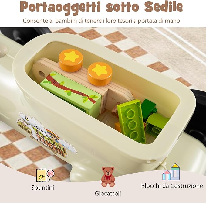 Auto a Spinta per Bambini, macchina cavalcabile con Suono e Spazio di Archiviazione, Auto Scorrevole a Piedi con Volante per Bambini 19-36 Mesi (Beige)