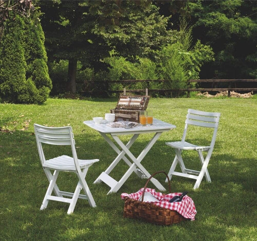 Tavolo Plastica Pieghevole 79x72cm Effetto Legno da Interno E da Giardino colore bianco Tomaino 