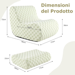 Sedia a Sacco con Pouf, Divano in Spugna ad Alta Elasticità, Fondo Antiscivolo e Copertura in Velluto Lavabile, Comoda Poltrona Pigra per Soggiorno Camera da Letto Sala Lettura (Verde)