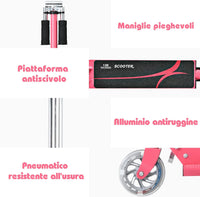 Monopattino Bambini, Monopattini a Spinta Pieghevole e Regolabile in 3 Altezze, con 2 Ruote Lampeggianti, Freno e Cavalletto, Portata 70 kg