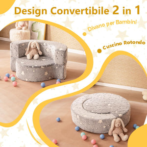 Divano in Schiuma Luminoso al Buio, Divano 2 in 1 per Bambini con Copertura Rimovibile e Lavabile, Poltrona per Bambini 3+ Anni per Cameretta e Soggiorno, 80 x 64 x 40 cm