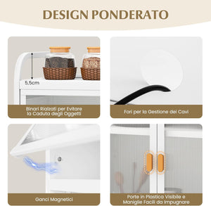 Mobile Dispensa per Cucina, Mobile da Forno Autonomo con Pannello Forato, Porte Trasparenti, Ripiano Regolabile, 8 Ganci e 1 Cestello appendibile, 76 x 36 x 161 cm