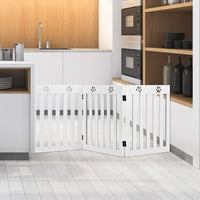Cancello di Legno per Animali Domestici, Cancello Pieghevole per Cani con Cerniere Fessibili a 360° e 3 Pannelli, Cancello 60 cm da Interno per Casa Scale e Porta d’Ingresso, Bianco