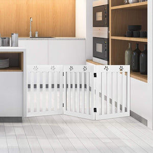 Cancello di Legno per Animali Domestici, Cancello Pieghevole per Cani con Cerniere Fessibili a 360° e 3 Pannelli, Cancello 60 cm da Interno per Casa Scale e Porta d’Ingresso, Bianco