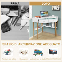 Scrivania Angolare per Computer in Legno, Scrivania Porta PC con 2 Cassetti e Ripiani, Scrivania Salvaspazio e Moderna per Casa e Ufficio, 70,5 x 70,5 x 75 cm (Bianco)
