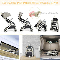 Passeggino Leggero per Bambini, Carrozzina con Schienale Regolabile, Passeggino Pieghevole con Ruote Universali, Sacco a fondo,per Bambini 0-36 Mesi, Portata 15 kg(Grigio)