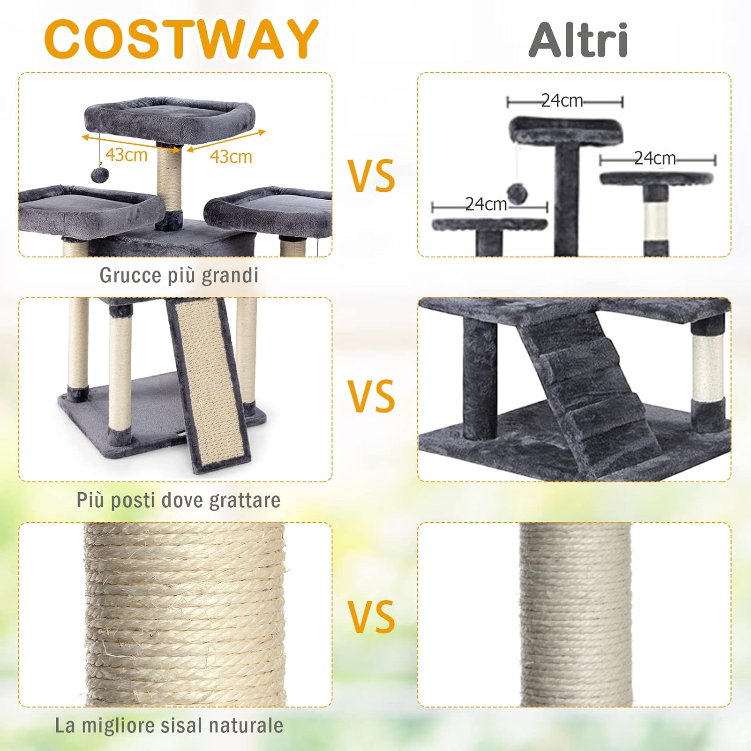 Tiragraffi per Gatti Adulti, Tiragraffi per Gatti con Cuccia, Piattaforma, Cuscini e Tiragraffi, Albero Tiragraffi per Gatti Grandi Alto in Legno, 60 x 50 x 170 cm