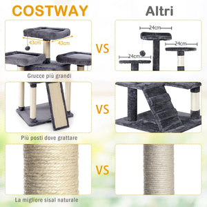 Tiragraffi per Gatti Adulti, Tiragraffi per Gatti con Cuccia, Piattaforma, Cuscini e Tiragraffi, Albero Tiragraffi per Gatti Grandi Alto in Legno, 60 x 50 x 170 cm