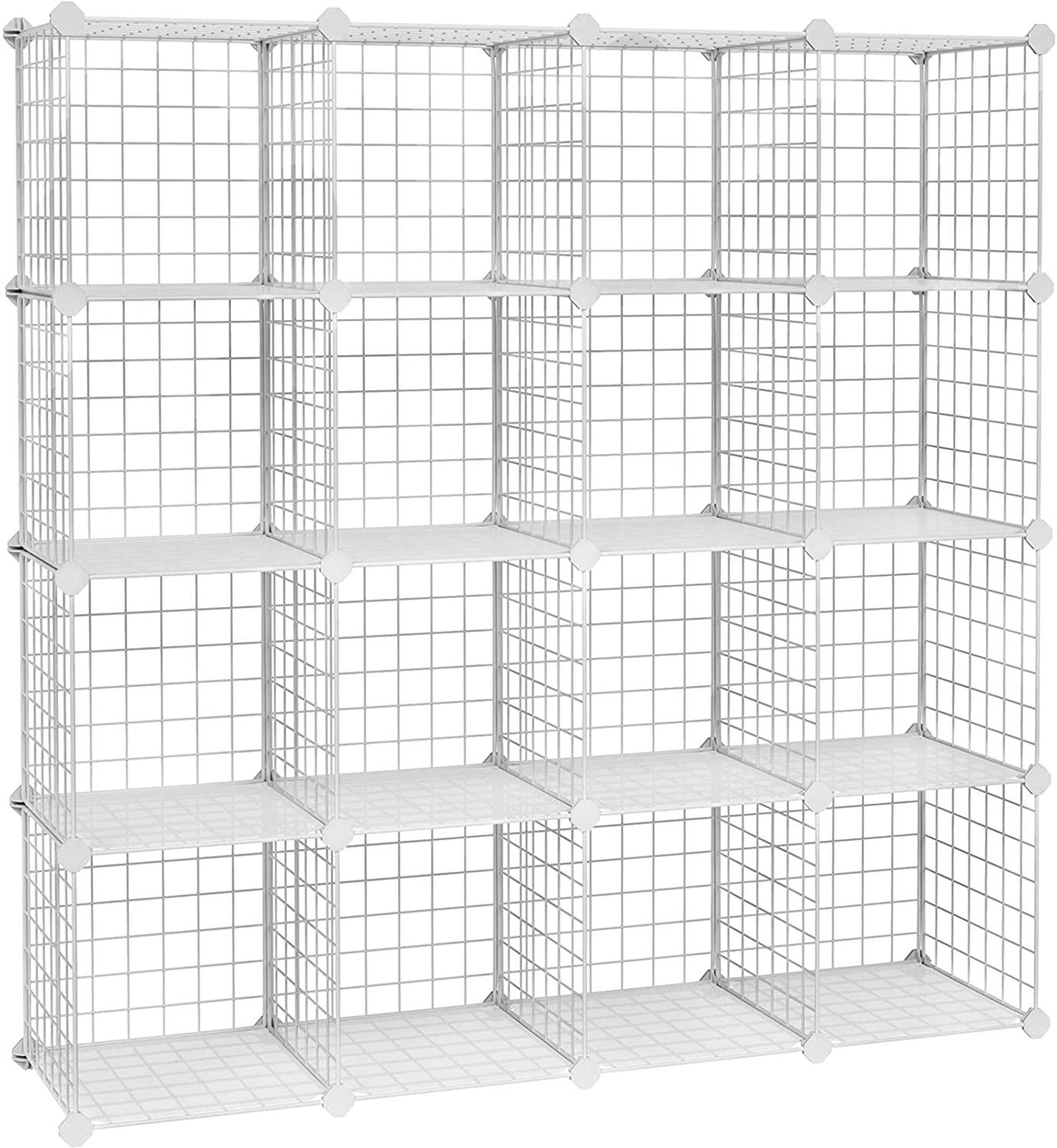 Armadio portaoggetti ripiano pannelli in rete 4 livelli 4 file maglio in gomma di grande capacità dimensioni libere 123 x 31 x 123 cm (l x l x a) bianco 12_0000703