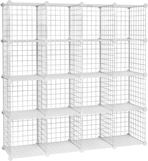 Armadio portaoggetti ripiano pannelli in rete 4 livelli 4 file maglio in gomma di grande capacità dimensioni libere 123 x 31 x 123 cm (l x l x a) bianco 12_0000703