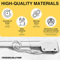 Bastone Binario Riloga Zineffa Scorritenda Estensibile in alluminio laccato bianco alta qualità, estesensibile da 122 a 215 cm