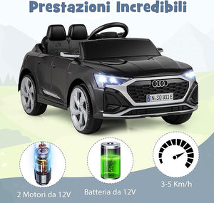12V Audi Auto Elettrica per Bambini, Veicolo Elettrico con Telecomando Clacson Luci LED Musica, 3 Velocità 3-5 Km/h, Avvio Morbido, Auto per Bambini 3 Anni+ (Nero)