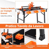 Banco da Lavoro Pieghevole, Tavolo da Lavoro Portatile con 2 Morsetti Rapidi e 4 Clamp Dogs, Telaio in Alluminio e Metallo, Capacità di Carico 454 KG (Modello 3)