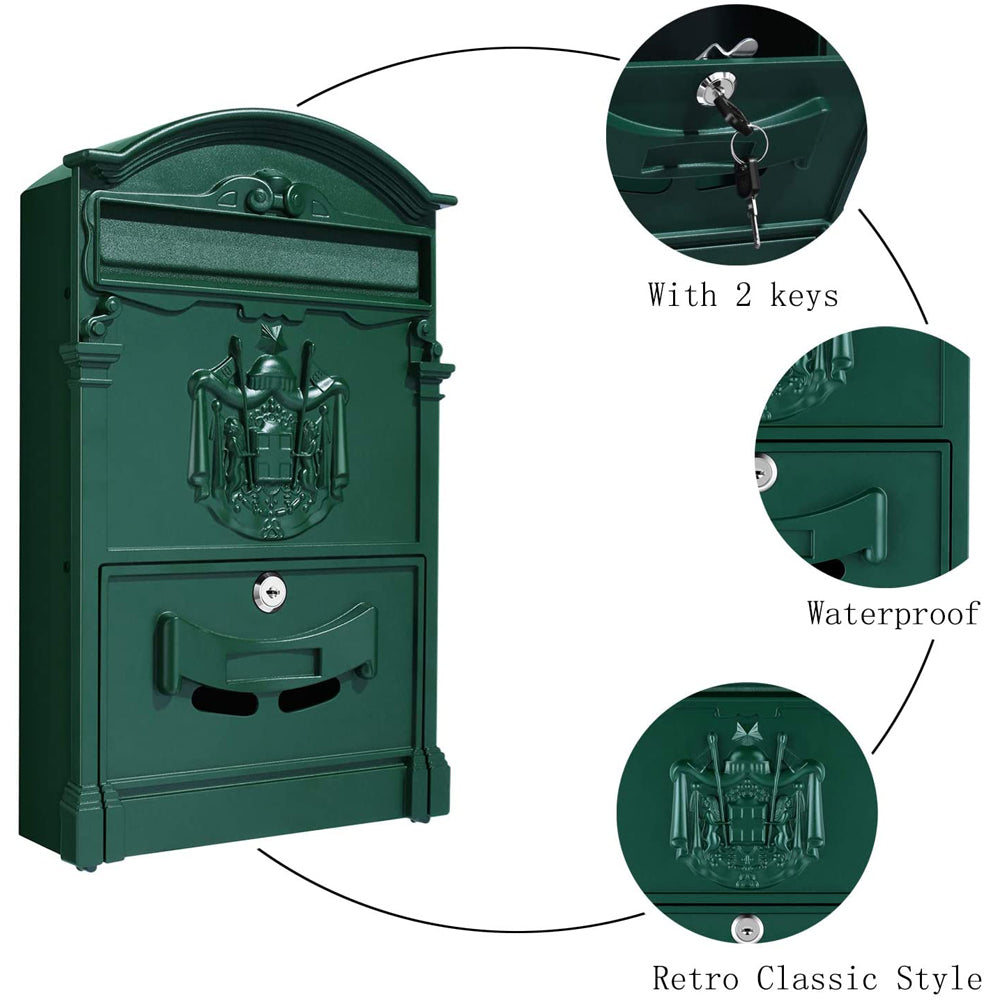 Cassetta postale per posta artistica alluminio esterno verde 260x410x90 mm vulcania