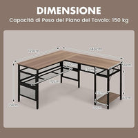 Scrivania Angolare da 140CM, Scrivania ad Angolo Porta PC Reversibile con Ripiani a Rete, Supporto CPU, Scrivania a Forma di L Salvaspazio per Ufficio e Casa