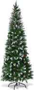 Albero di Natale Innevato 180/220 cm, Albero di Natale Slim con Pigne, Base di Metallo e Rami Rigogliosi in PVC, Albero di Natale per Casa, Ufficio e Negozio (220 cm)