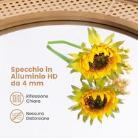 Specchio da Parete Rotondo 40 cm, Specchio con Cornice in Rattan con Vetro in Alluminio, Gancio Metallico, Specchio Decorativo per Soggiorno Camera da Letto Ingresso (Rotondo 40 cm)