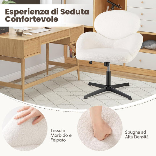 Sedia Girevole a Gambe Incrociate, con Altezza Regolabile, Sedia Scrivania con Base Metallica, Seduta Ampia da Scrivania, Ideale per Ufficio a Casa, Camera da Letto, Portata 160 kg