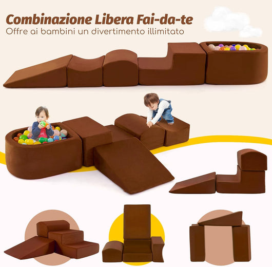 Set di 5 Pezzi Gioco in Schiuma, Blocchi con Piscina di Palline per Bambini, Coperture Lavabili con Cerniere, Blocchi Creativi per Stanza di Giocattoli, Camera da Letto (Marrone)