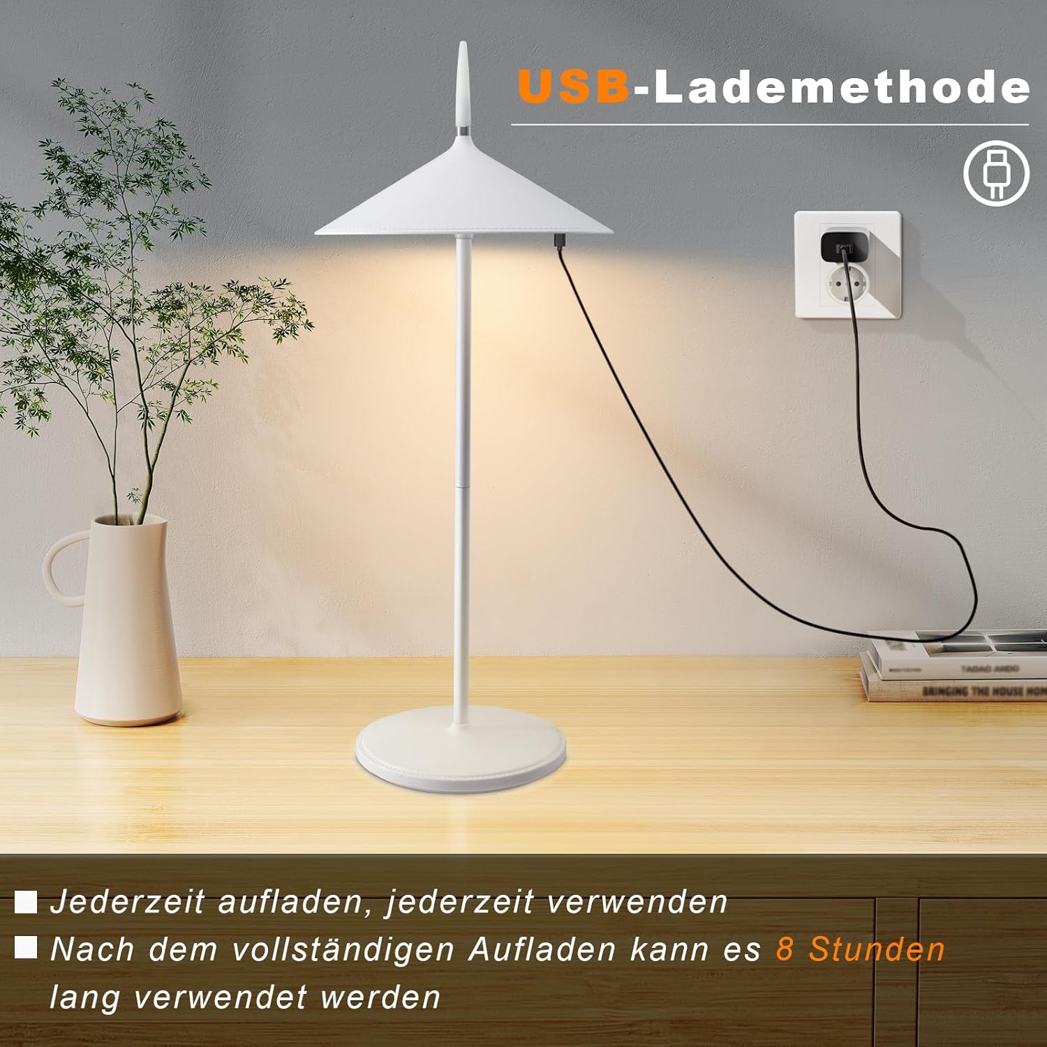 ZMH Lampada da tavolo LED moderna ricaricabile touch dimmerabile per esterni giardino