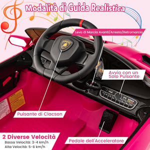 Lamborghini Macchina Elettrica per Bambini, Auto Elettrica Cavalcabile con Telecomando Luci LED, 3 Velocità, 3-6 km/h, Modalità Dondolo, per Bambini 3-8 Anni (Rosa)