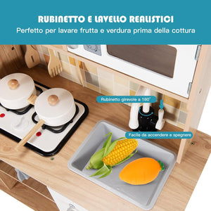 Cucina Giocattolo per Bambini, Cucina Finta Giocattolo con Suoni e Luci Realistici, Accessori Completi di Utensili da Cucina, Ideale per Bambini 3-7 Anni