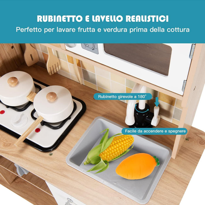 Cucina Giocattolo per Bambini, Cucina Finta Giocattolo con Suoni e Luci Realistici, Accessori Completi di Utensili da Cucina, Ideale per Bambini 3-7 Anni