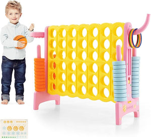 Forza 4 Gigante, Forza Quattro per Bambini con Canestro, Palla, 5 Anelli e 42 Piedine, Giochi Educativi da Esterno ed Interno per Vacanze e Feste, Ideale per Bambini +3 Anni