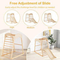 6 in 1 Struttura di Arrampicata, Triangolo da Arrampicata con Scivolo, Barra per Trazioni e Rete per Arrampicata, Parco Educativo per bambini per Interni, 1+ Anno, 105 x 67 x 112 cm (Naturale)