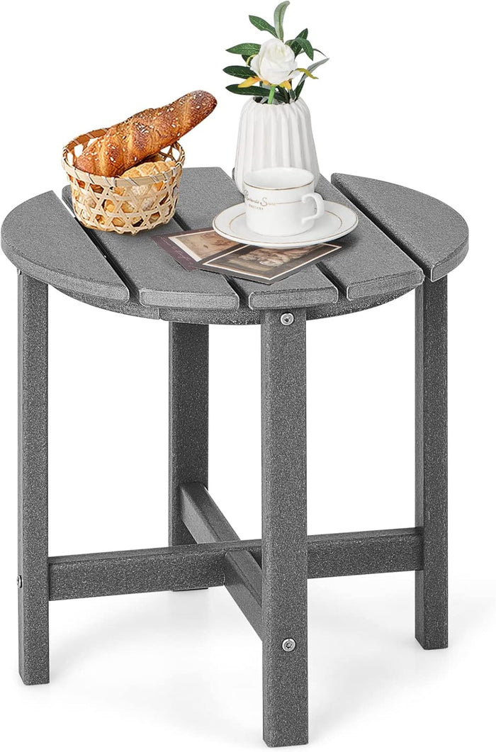 Tavolino da Giardino Rotondo per Esterno, Tavolo Adirondack in HDPE Resistente alle Intemperie, per Interno ed Esterno Patio, Portico, Giardino, Facile Manutenzione (Rotondo, Grigio)