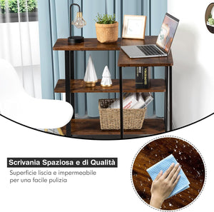 Tavolo Laterale da Divano Grande, Tavolo da Salotto Pieghevole e Girevole a 3 Ripiani con Mensole e Ruote, Tavolo Multiuso in Metallo e Legno da Salotto e Ufficio (Caffè)