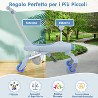 2 in 1 Auto a Spinta per Bambini, Giocattolo Scorrevole con Luci a LED Maniglia Rimovibile e Regolabile, Poggiapiedi Pieghevole e Cestino Posteriore Portaoggetti, per Bambini 18-70 Mesi (Blu)
