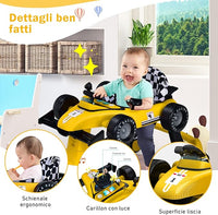 Girello per Bambini 4 in 1, Girello Pieghevole con Altezza e Velocità Regolabili, Carillon con Luci, Volante, Primi Passi per Bambini 6-18 Mesi, Portata 15 kg (Giallo)