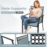 Set di 2 Sedie da Giardino in Textilene, Sedie da Esterno con Schienale Alto, Braccioli, Robusto Telaio in Metallo, Fino a 150 kg, per Patio Terrazza Balcone (Blu + Nero)