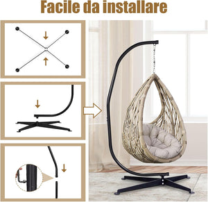 Supporto per Amaca a Sedia a Forma di C, Sostegno per Sedia in Acciaio, Carico Massimo di 150 kg, Nero (Solo Telaio, Senza Amaca a Sedia)