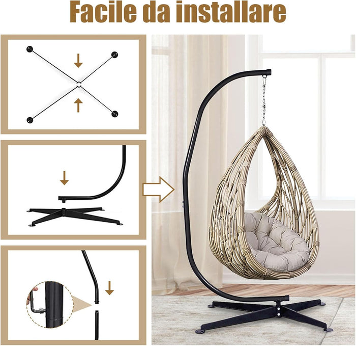 Supporto per Amaca a Sedia a Forma di C, Sostegno per Sedia in Acciaio, Carico Massimo di 150 kg, Nero (Solo Telaio, Senza Amaca a Sedia)