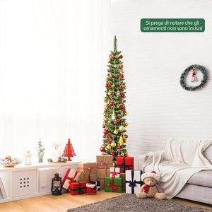 Albero di Natale Slim da 150/180/210 CM, Albero di Natale Artificiale con 296/390/499 Punte di Ramo, 150/180/200 Luci LED Bianche Calde, Supporto Pieghevole in Metallo (180 cm)