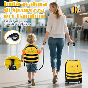 Set di Valigia per Bambini, 16" Valigia+ 12" Zaino, 2 Pezzi, con Ruote Girevoli a 360° e Maniglia Retrattile, Ideale per Viaggiare in Modo Comodo e Divertente (Modello 24)
