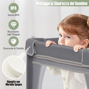 Recinto per Bambini, Box per Bambini con Rete Traspirante, Centro Attività per Bambini con 50 Palline, Box Giochi per Bambini 0-3 Anni (Grigio Scuro, 206 x 147 cm)