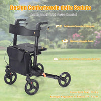 Deambulatore Pieghevole, Deambulatore per Anziani e Disabili a 4 Ruote, Rollator Medico in Alluminio Leggero con Sedile e Borsa, Portata Massima 136 kg