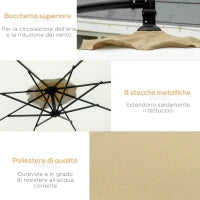 Ombrellone 3x2 m da Giardino in Acciaio e Poliestere con Base a Croce e Presa d'Aria, Marrone e Crema