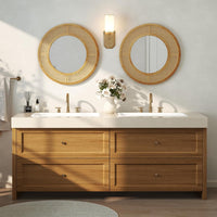 Specchio da Parete Rotondo 40 cm, Specchio con Cornice in Rattan con Vetro in Alluminio, Gancio Metallico, Specchio Decorativo per Soggiorno Camera da Letto Ingresso (Rotondo 40 cm)