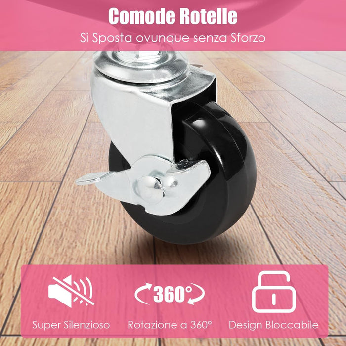 Carrello con 3 Cesti e Maniglia, Carrello Multifunzione con Ruote, Carrellino di Stoccaggio per Bagno Cucina e Ufficio, 87 x 35 x 42 cm (Rosa)