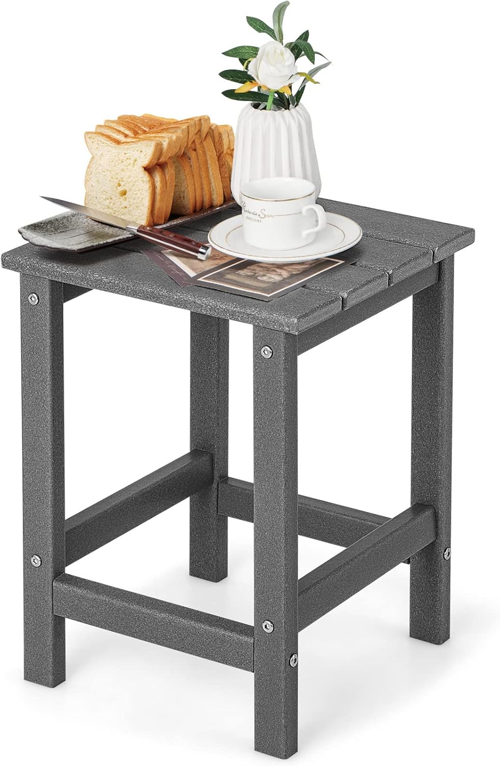 Tavolino da Giardino Quadrato per Esterno, Tavolo Adirondack in HDPE Resistente alle Intemperie, per Interno ed Esterno Patio, Portico, Giardino, Facile Manutenzione (Quadrato, Grigio)