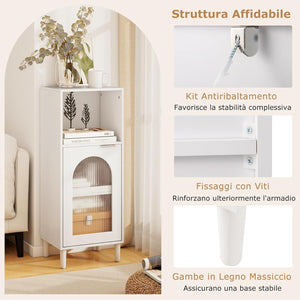 Armadietto da Bagno 35 x 30 x 90 cm, Mobiletto Bagno Salvaspazio in Legno con Anta in Vetro Temperato e Ripiano Regolabile, Colonna Salvaspazio per Corridoio, Soggiorno e Cuccina